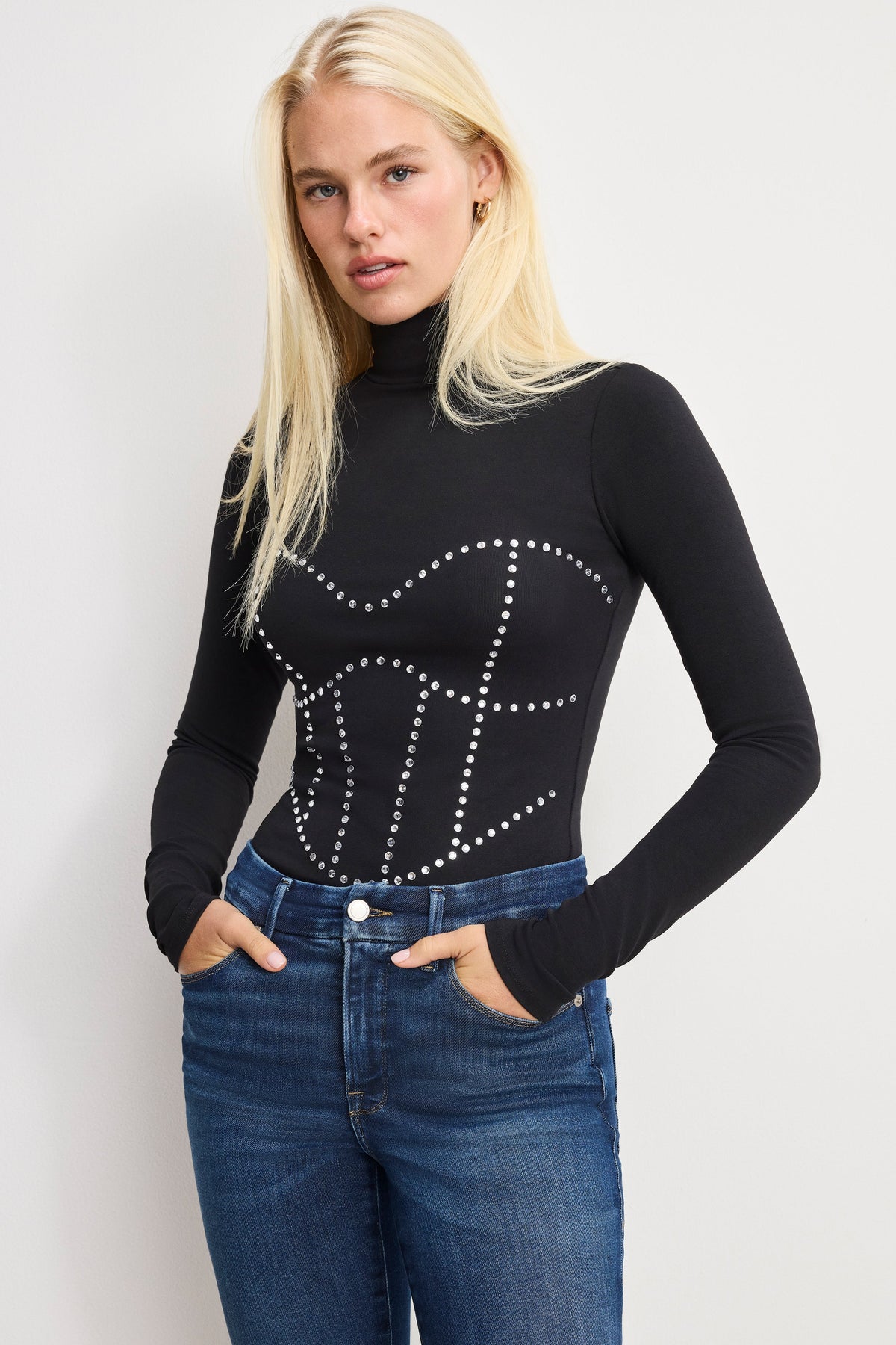 Premium DOLLY CRYSTAL CORSET BODYSUIT BLACK001