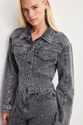 Premium DOLLY CRYSTAL DENIM JACKET BLACK415