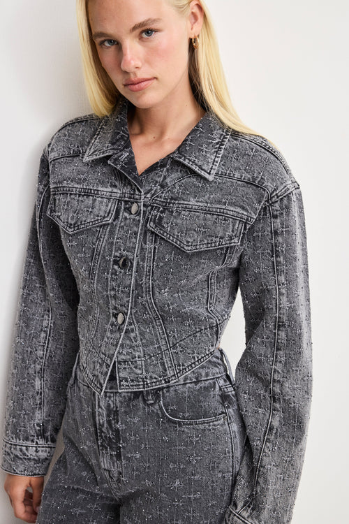 Premium DOLLY CRYSTAL DENIM JACKET BLACK415