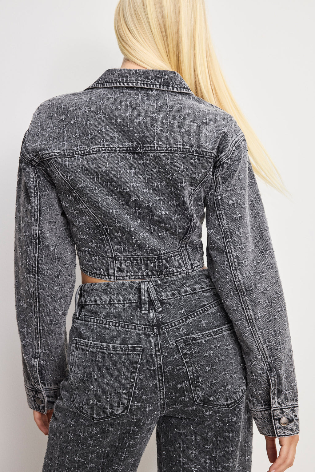 Premium DOLLY CRYSTAL DENIM JACKET BLACK415