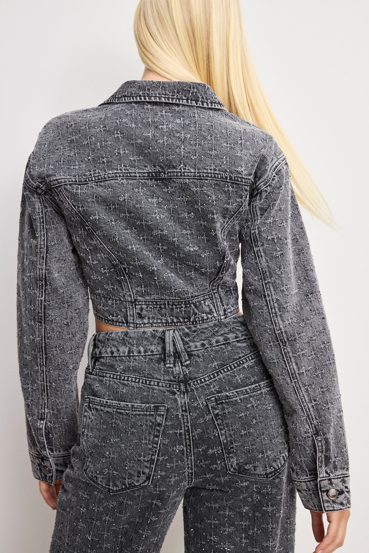 Premium DOLLY CRYSTAL DENIM JACKET BLACK415