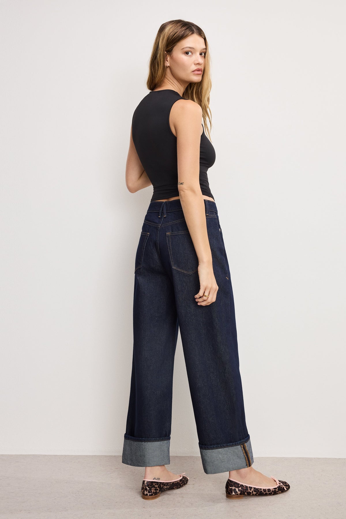 Premium GOOD LOW RISE BAGGY CUFFED JEANS INDIGO1006