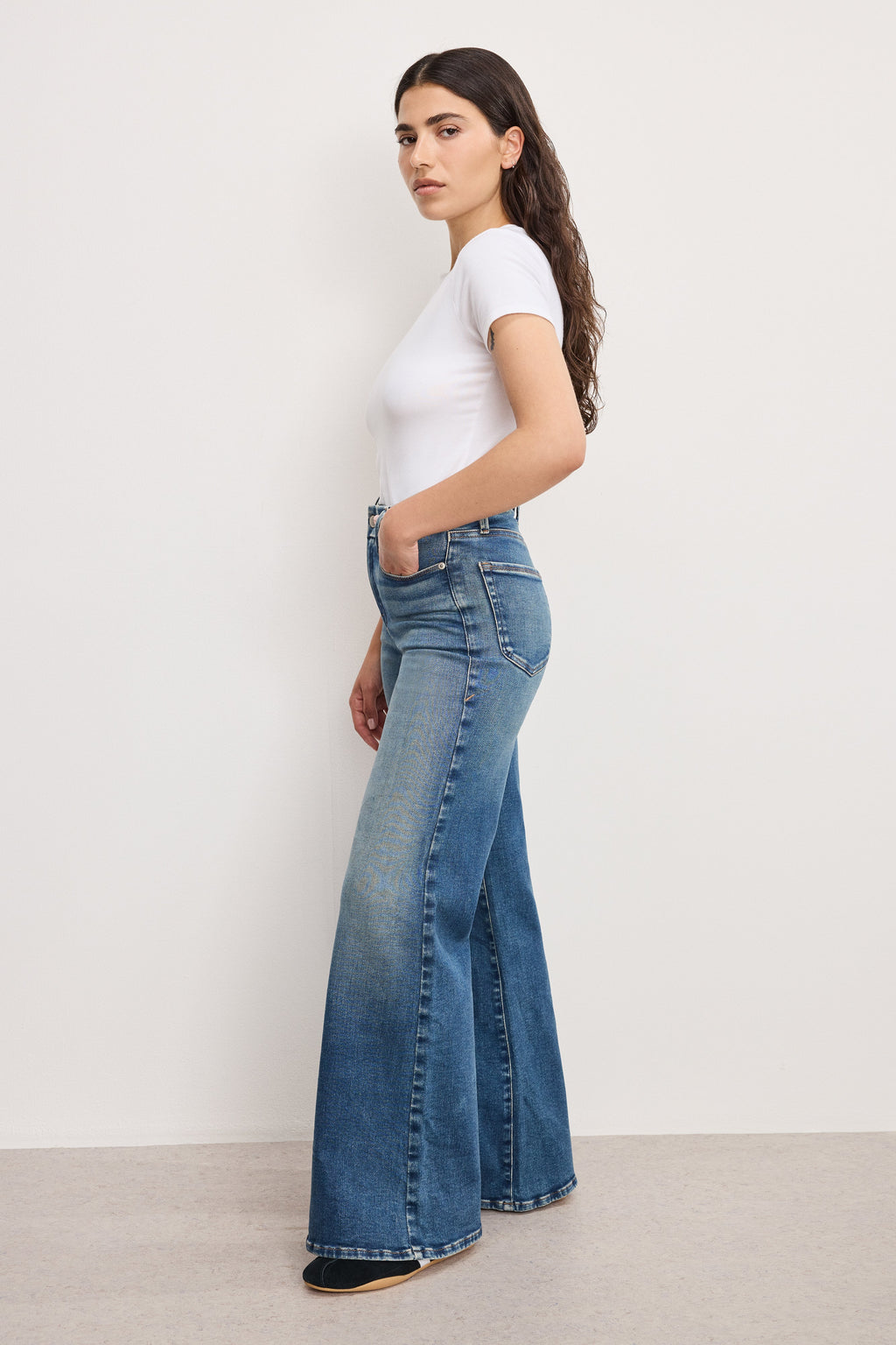 Premium SOFT TECH GOOD PETITE PALAZZO JEANS INDIGO986