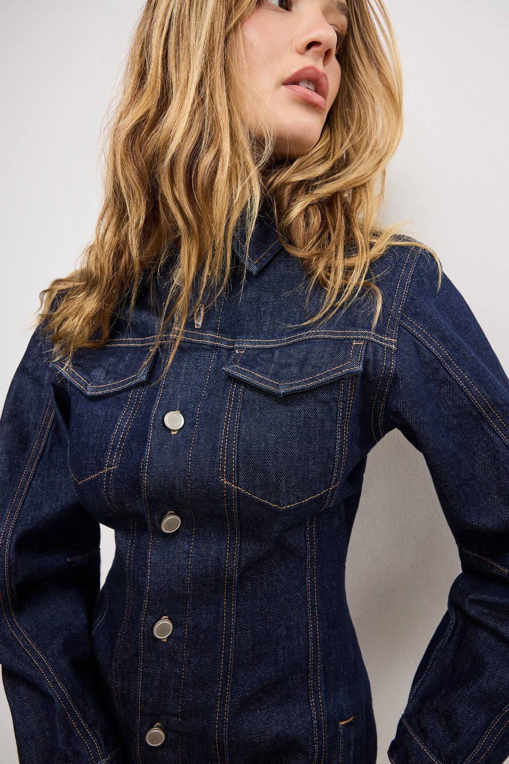Premium BARREL LONG SLEEVE MINI DRESS INDIGO982