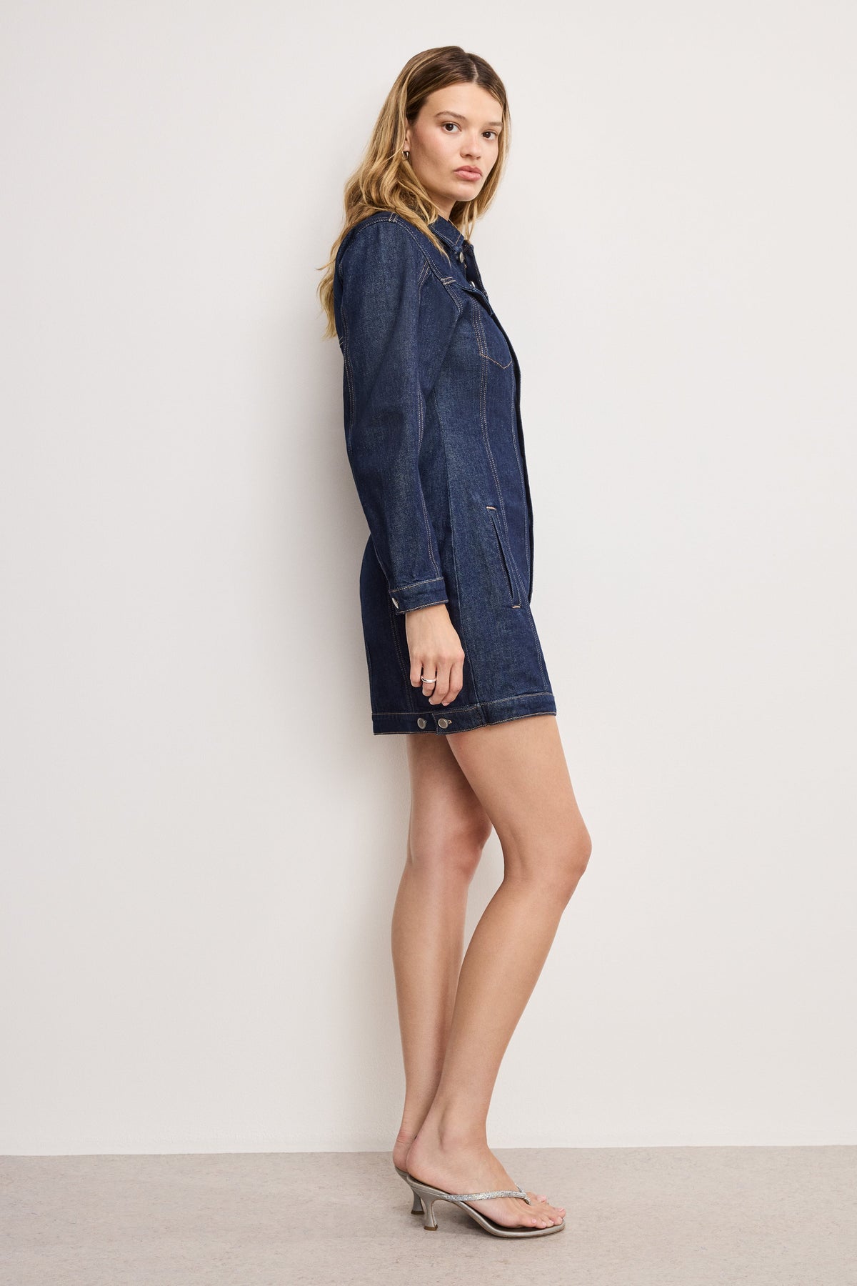 Premium BARREL LONG SLEEVE MINI DRESS INDIGO982