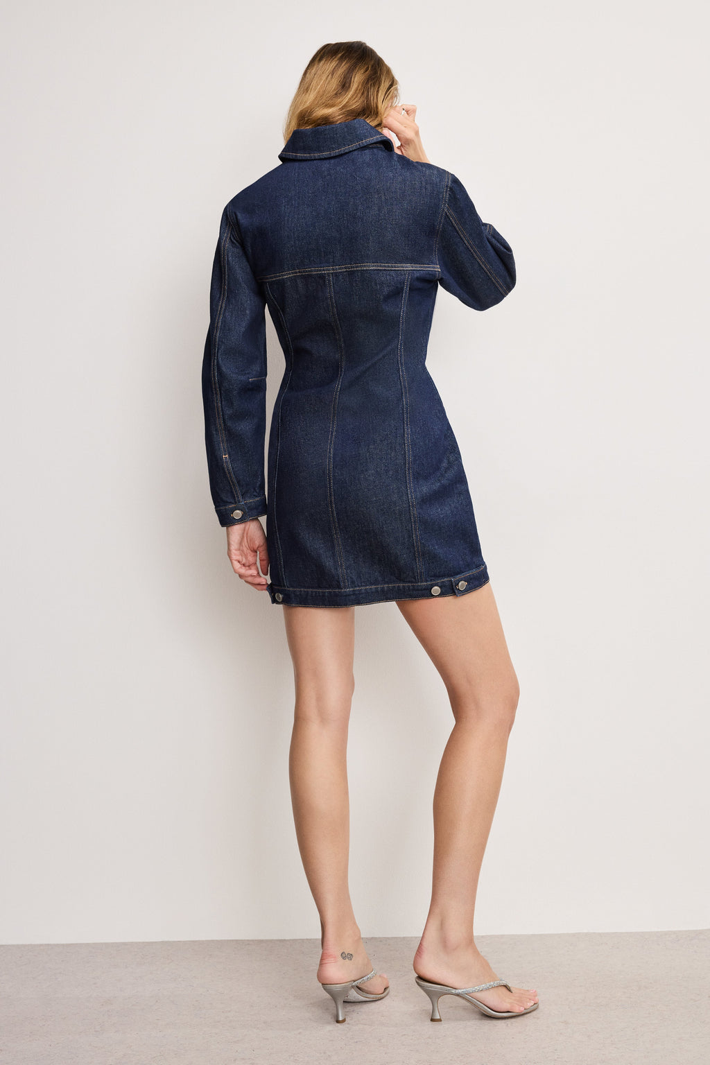 Premium BARREL LONG SLEEVE MINI DRESS INDIGO982