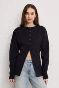 Premium EXAGGERATED SLEEVE CARDIGAN SWEATER BLACK001