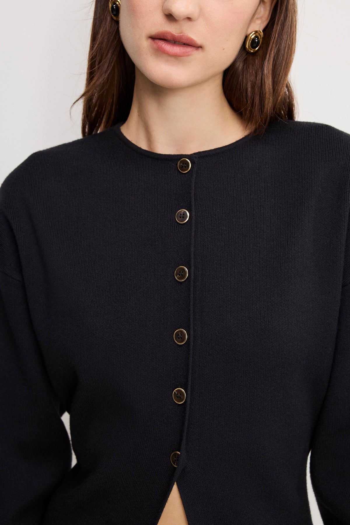 Premium EXAGGERATED SLEEVE CARDIGAN SWEATER BLACK001