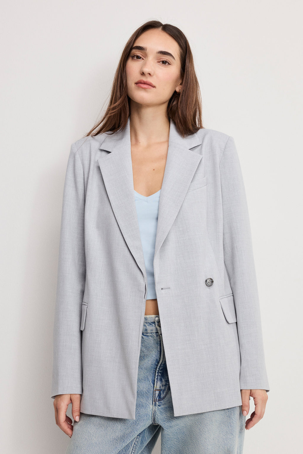 Premium ESSENTIAL SUITING BELTED BLAZER CROSSHATCH GREY