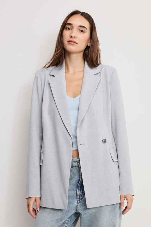 Premium ESSENTIAL SUITING BELTED BLAZER CROSSHATCH GREY