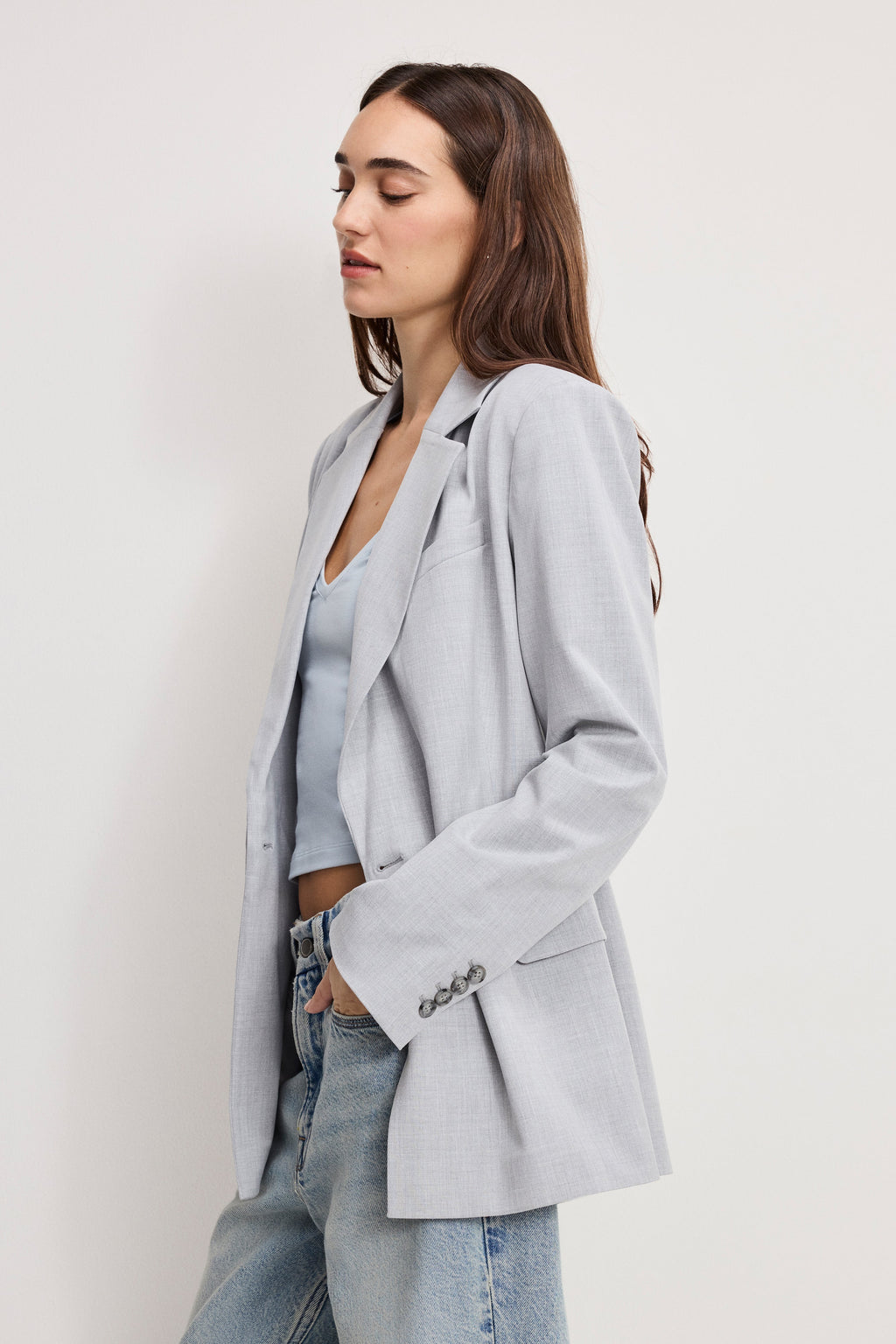 Premium ESSENTIAL SUITING BELTED BLAZER CROSSHATCH GREY