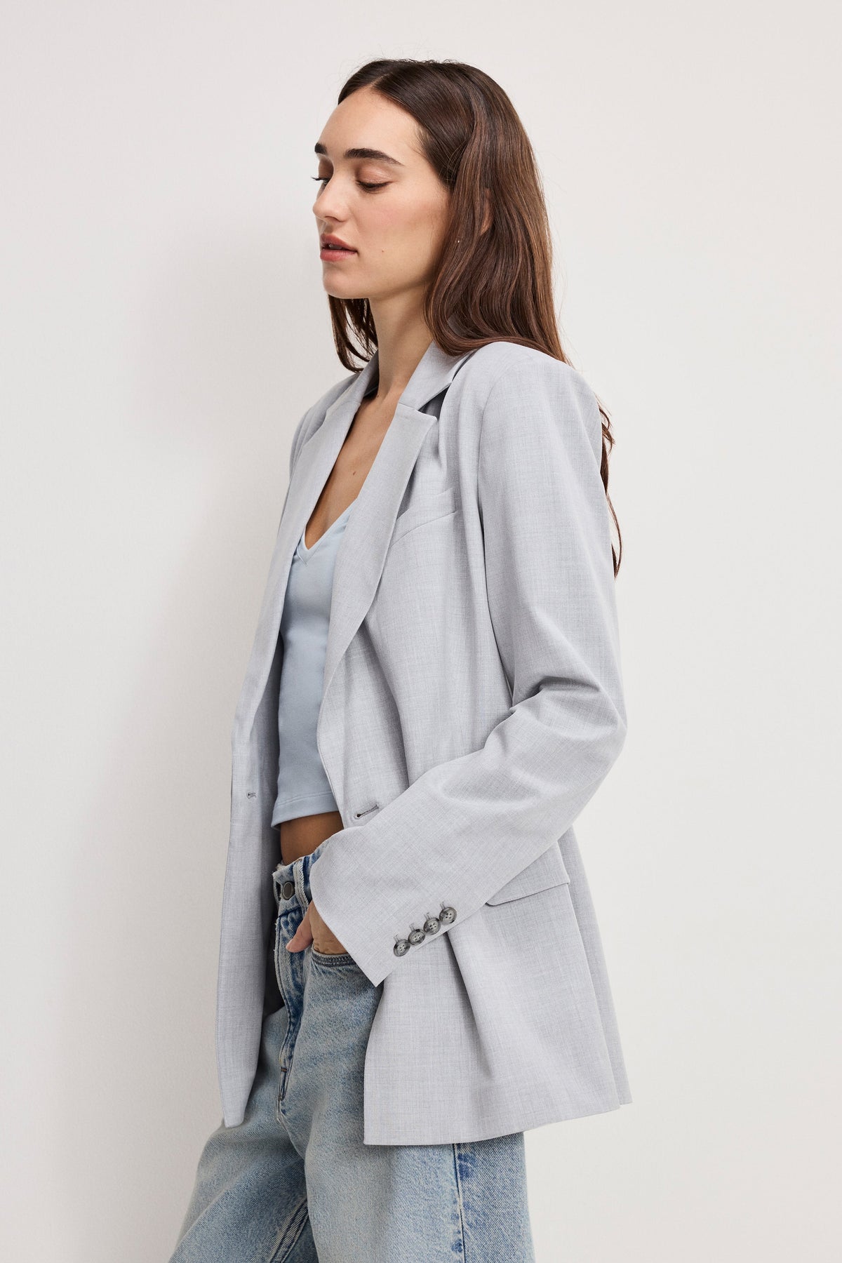 Premium ESSENTIAL SUITING BELTED BLAZER CROSSHATCH GREY