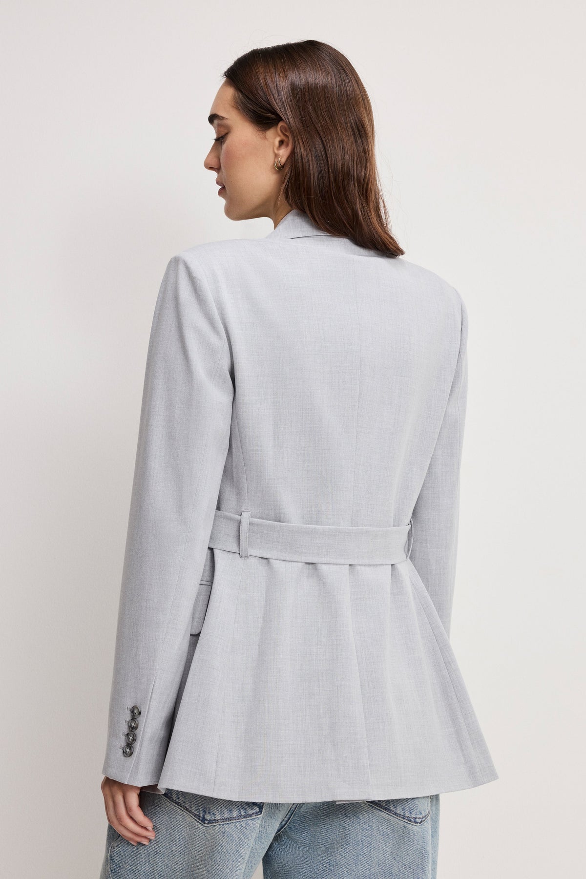 Premium ESSENTIAL SUITING BELTED BLAZER CROSSHATCH GREY