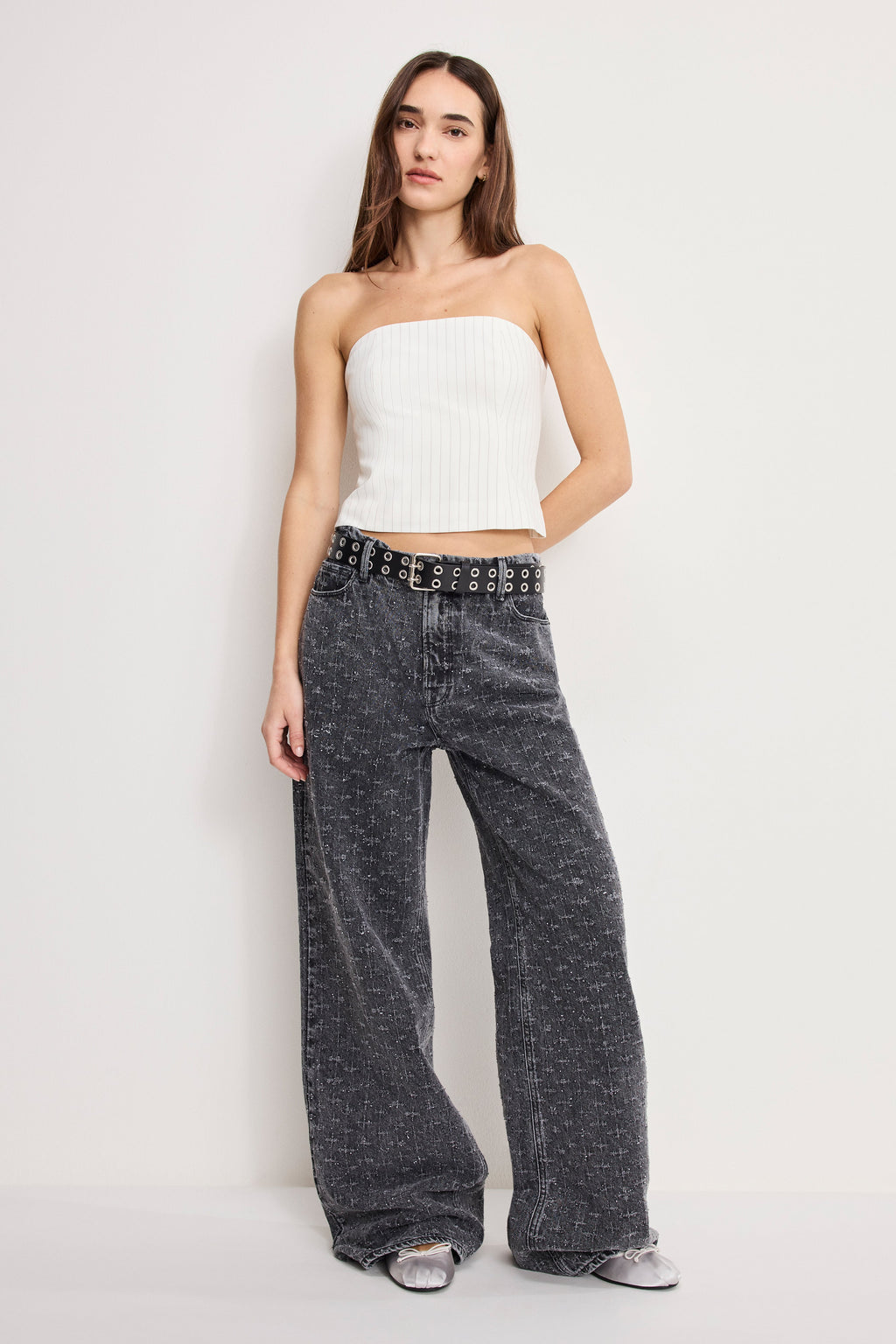 Premium ESSENTIAL SUITING STRAPLESS TOP CHESTNUT PIN STRIPE