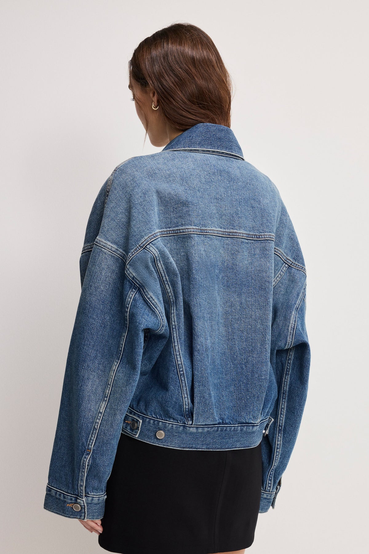 Premium CROPPED PLEATED TRUCKER JACKET INDIGO1100