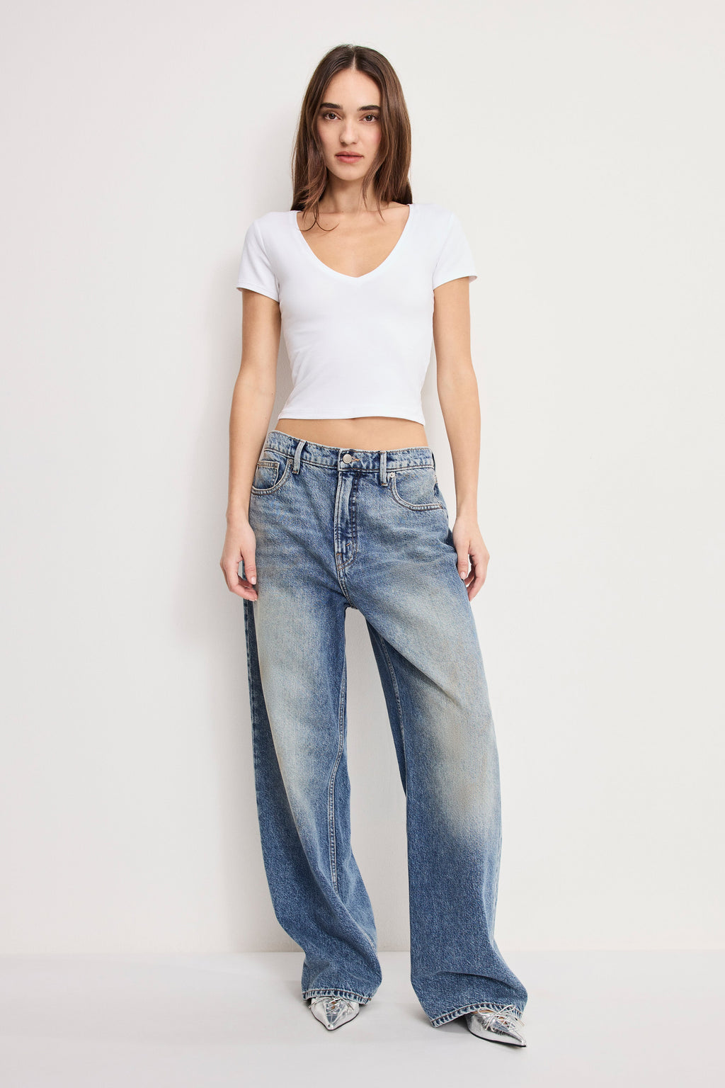 Premium SUPER STRETCH V NECK BABY TEE WHITE001