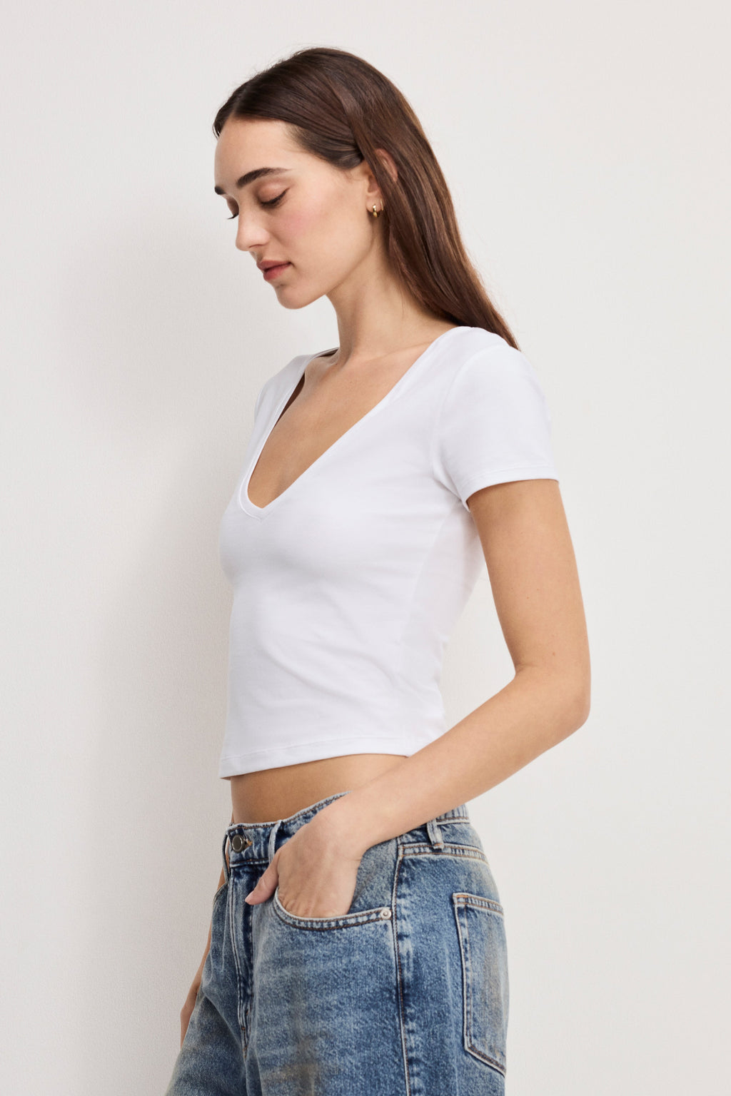 Premium SUPER STRETCH V NECK BABY TEE WHITE001