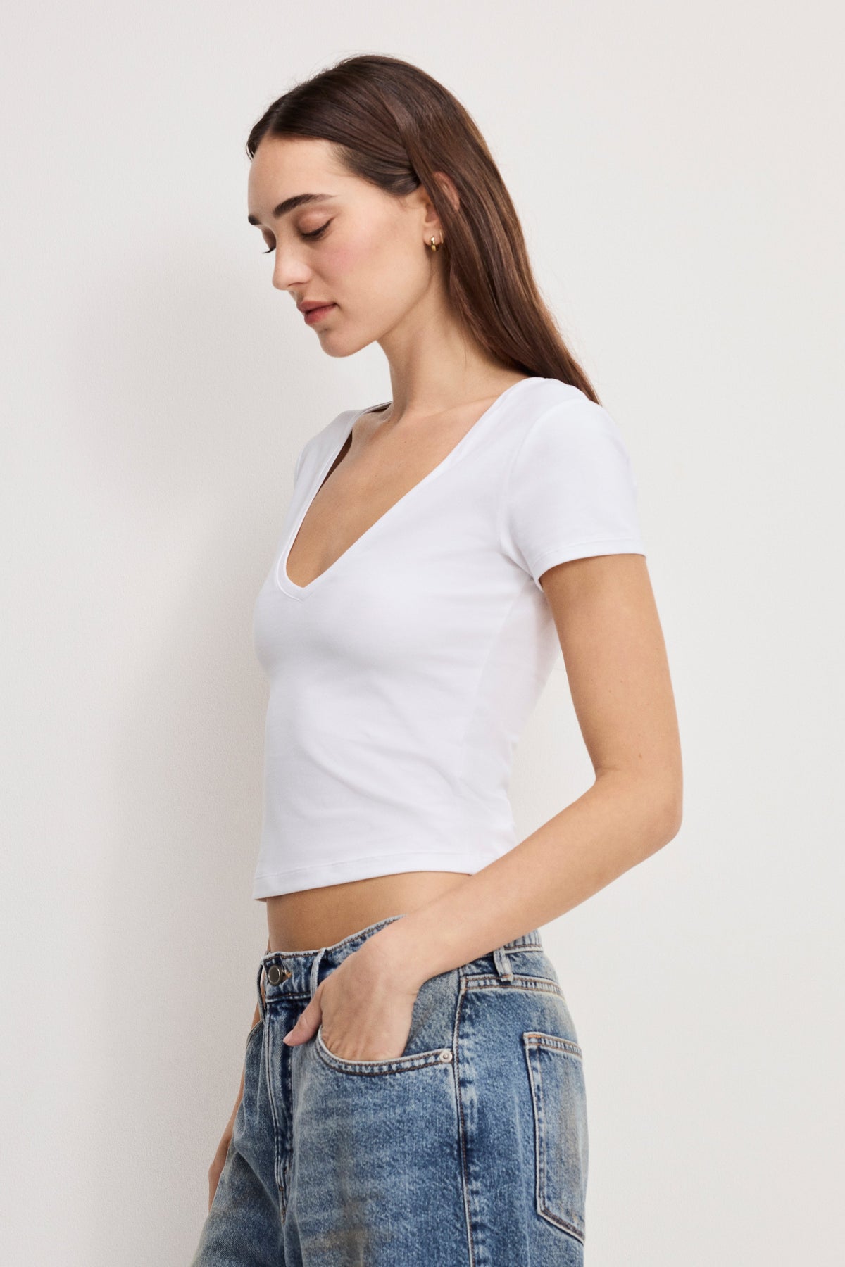Premium SUPER STRETCH V NECK BABY TEE WHITE001