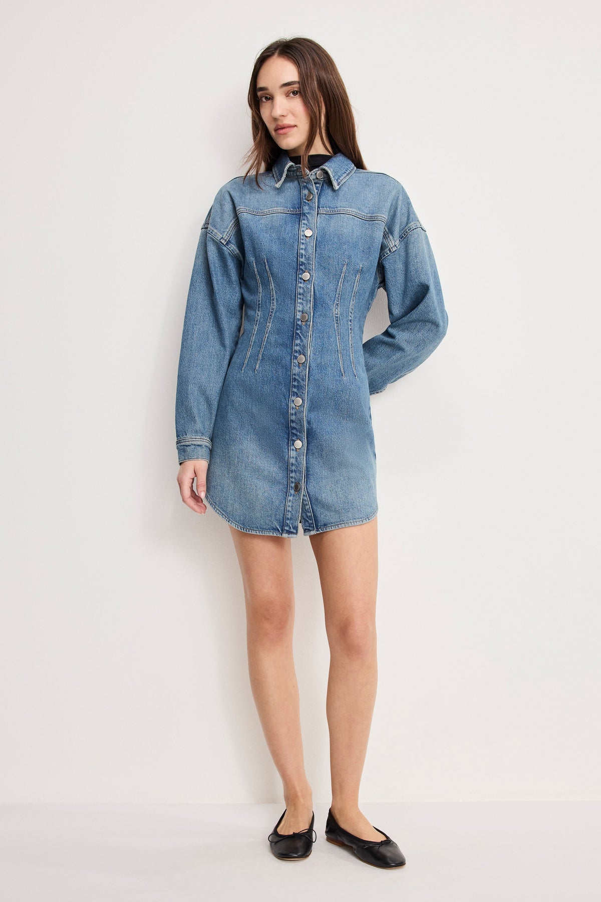 Premium SHAPED DENIM DRESS INDIGO1100