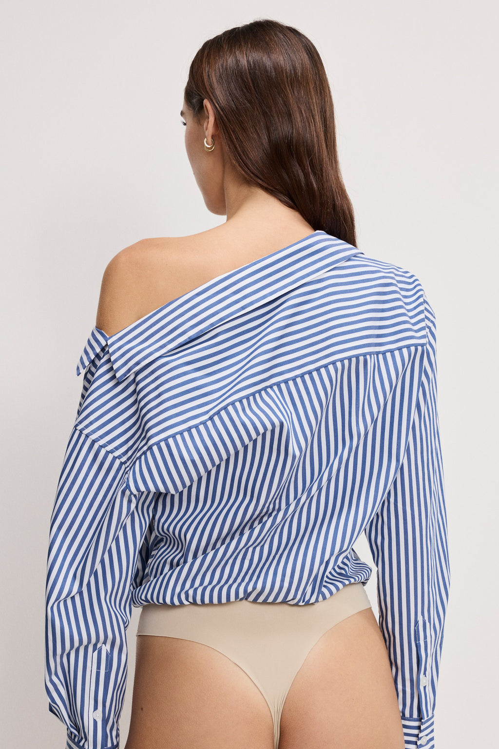 Premium OFF-SHOULDER POPLIN BODYSUIT INDIGO STRIPE