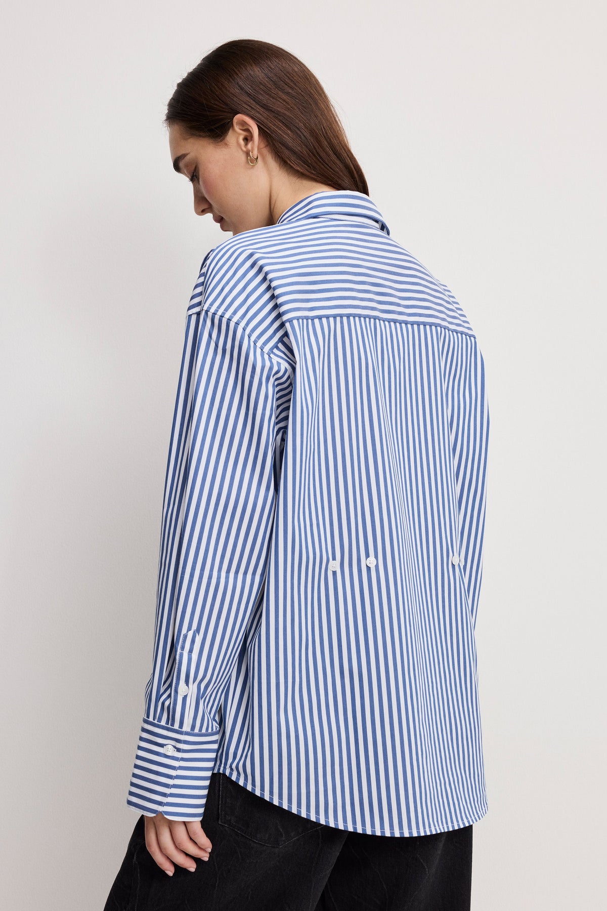 Premium POPLIN OVERSIZED SHIRT W BUTTON ADJUSTABLE WAIST INDIGO STRIPE