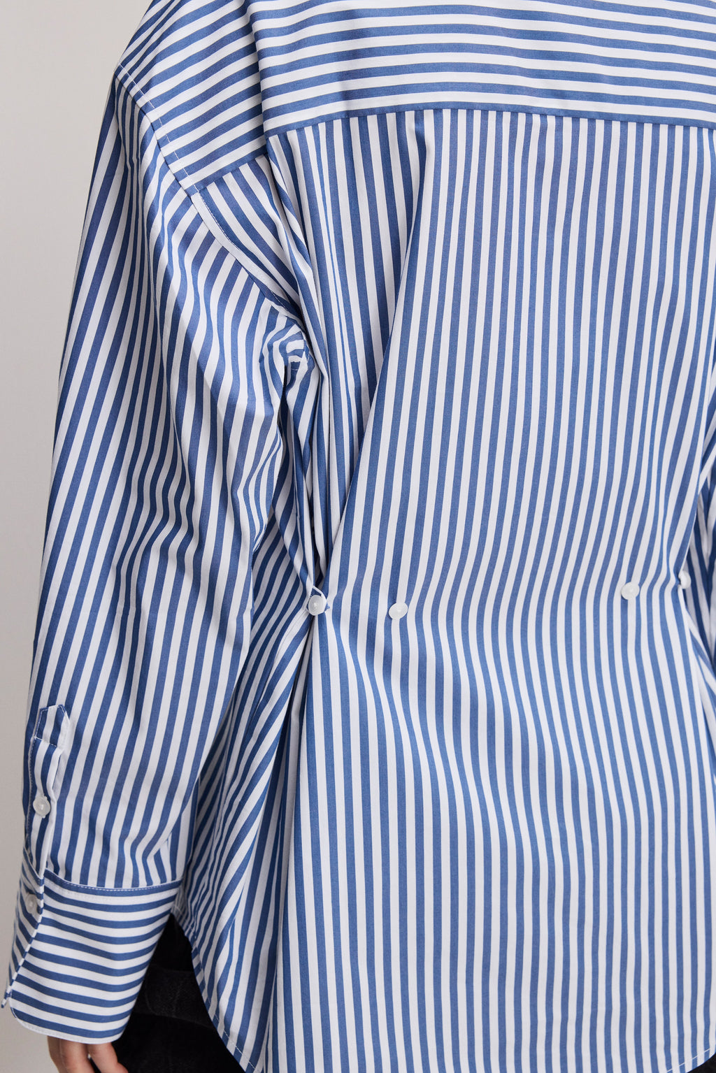 Premium POPLIN OVERSIZED SHIRT W BUTTON ADJUSTABLE WAIST INDIGO STRIPE
