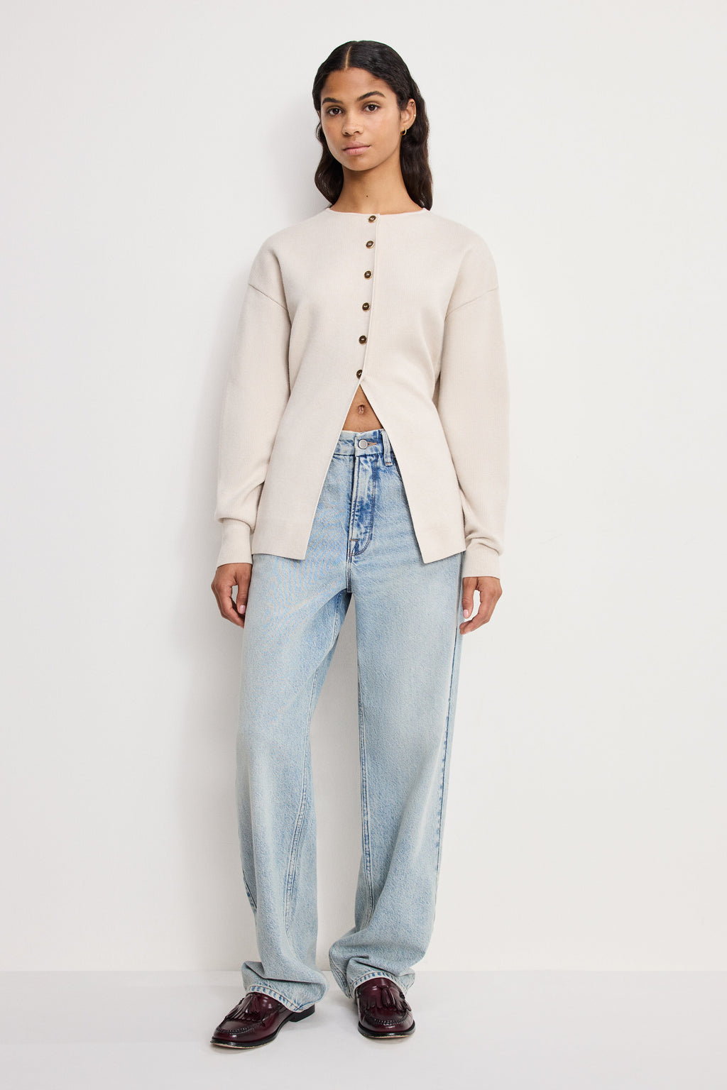 Premium EXAGGERATED SLEEVE CARDIGAN SWEATER LIGHT TAUPE