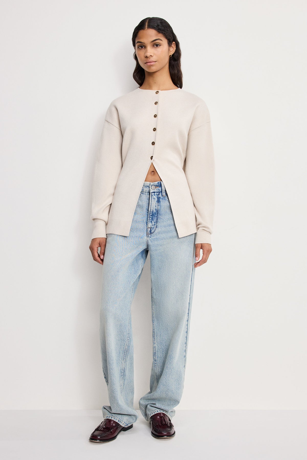 Premium EXAGGERATED SLEEVE CARDIGAN SWEATER LIGHT TAUPE