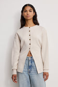 Premium EXAGGERATED SLEEVE CARDIGAN SWEATER LIGHT TAUPE