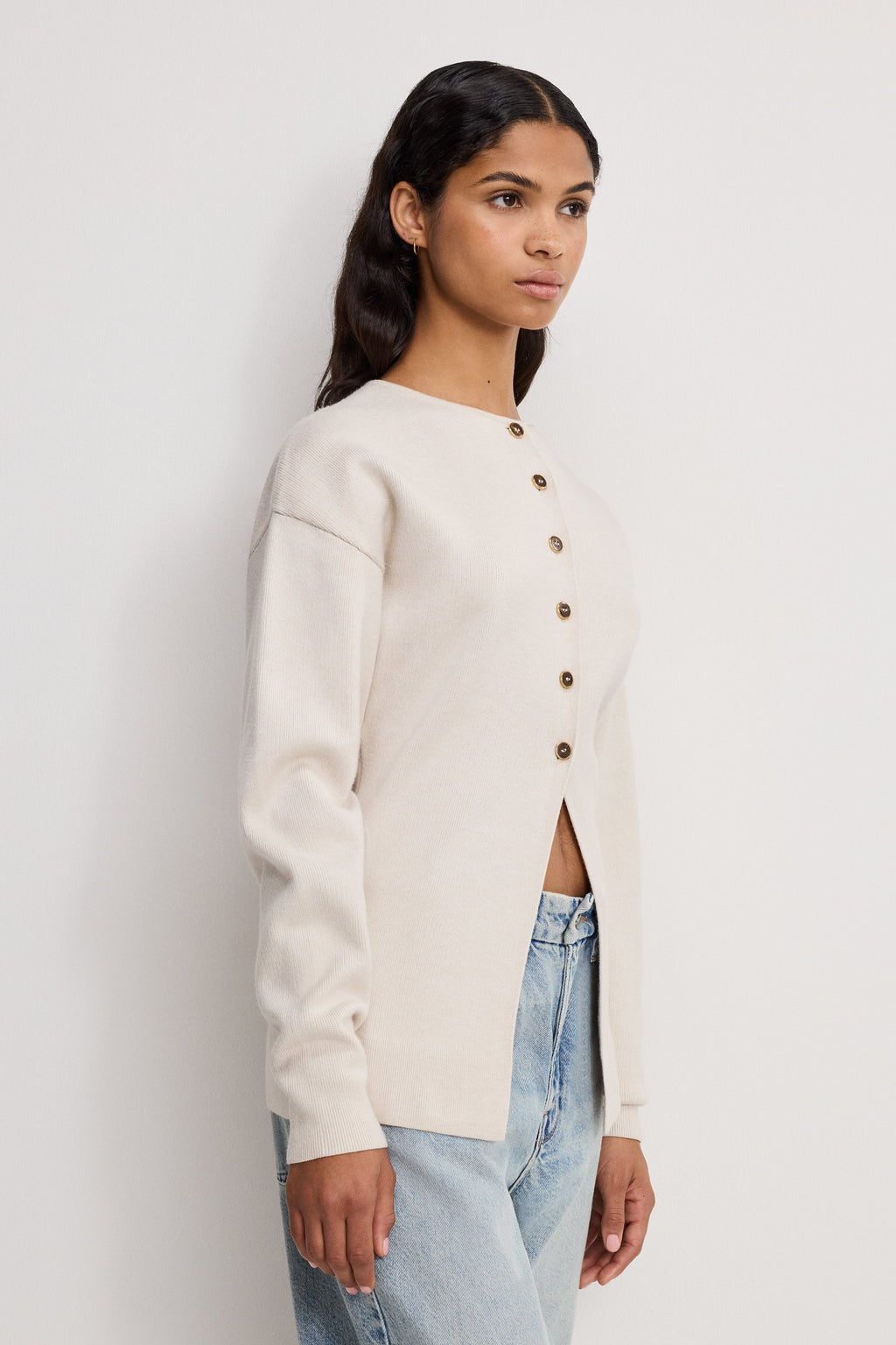 Premium EXAGGERATED SLEEVE CARDIGAN SWEATER LIGHT TAUPE