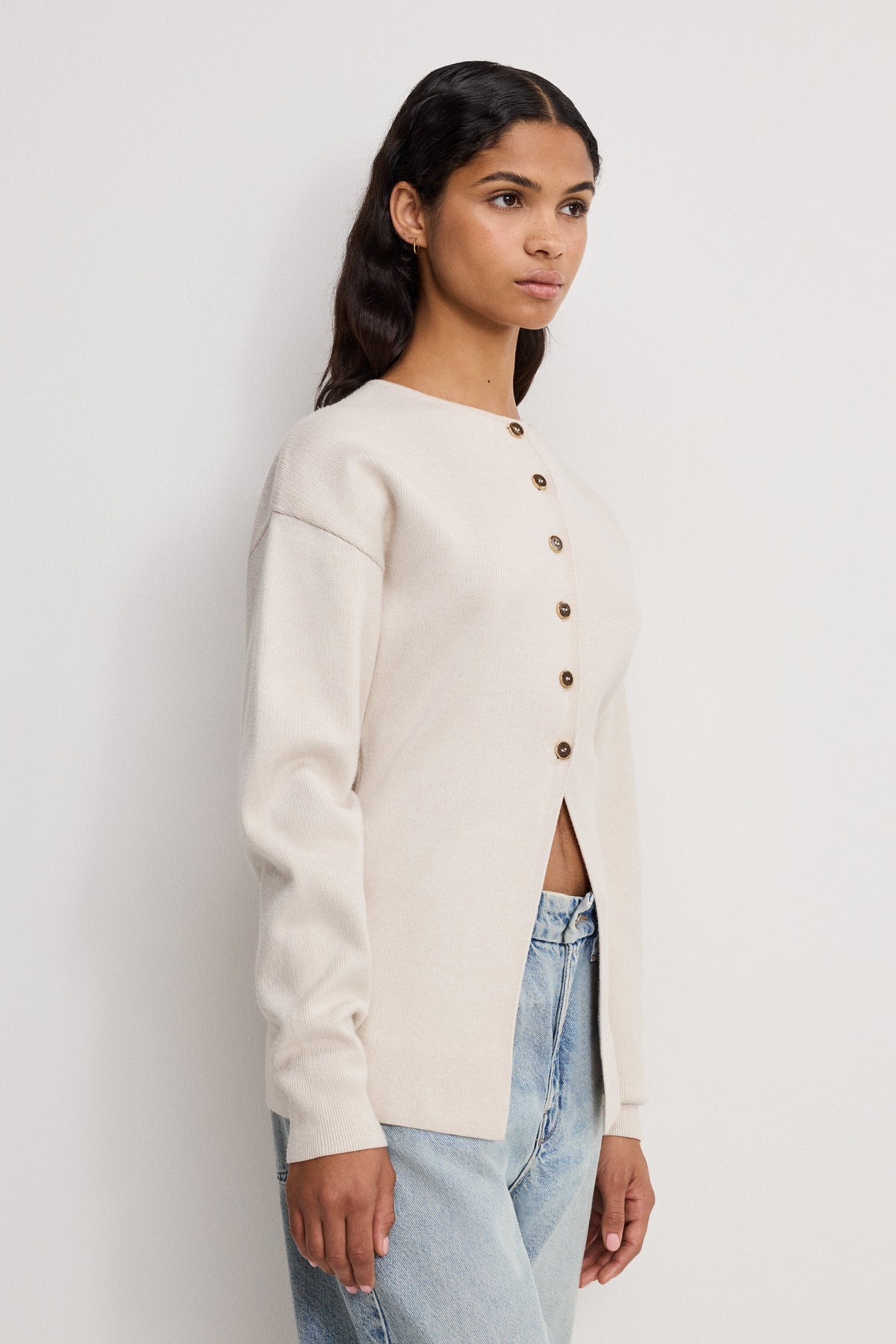 Premium EXAGGERATED SLEEVE CARDIGAN SWEATER LIGHT TAUPE
