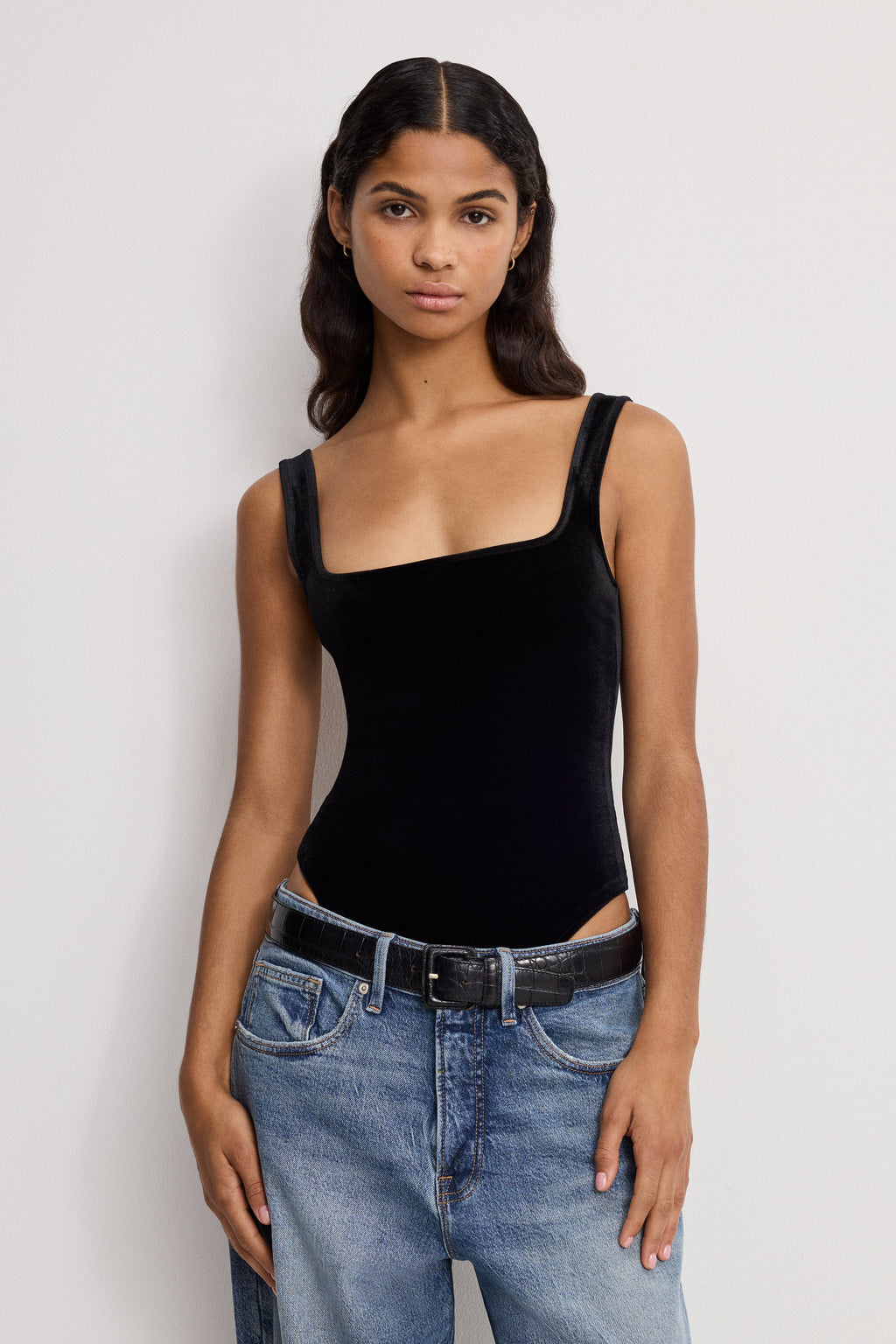 Premium VELVET MODERN TANK BODYSUIT BLACK001