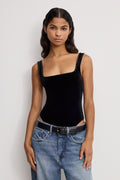 Premium VELVET MODERN TANK BODYSUIT BLACK001