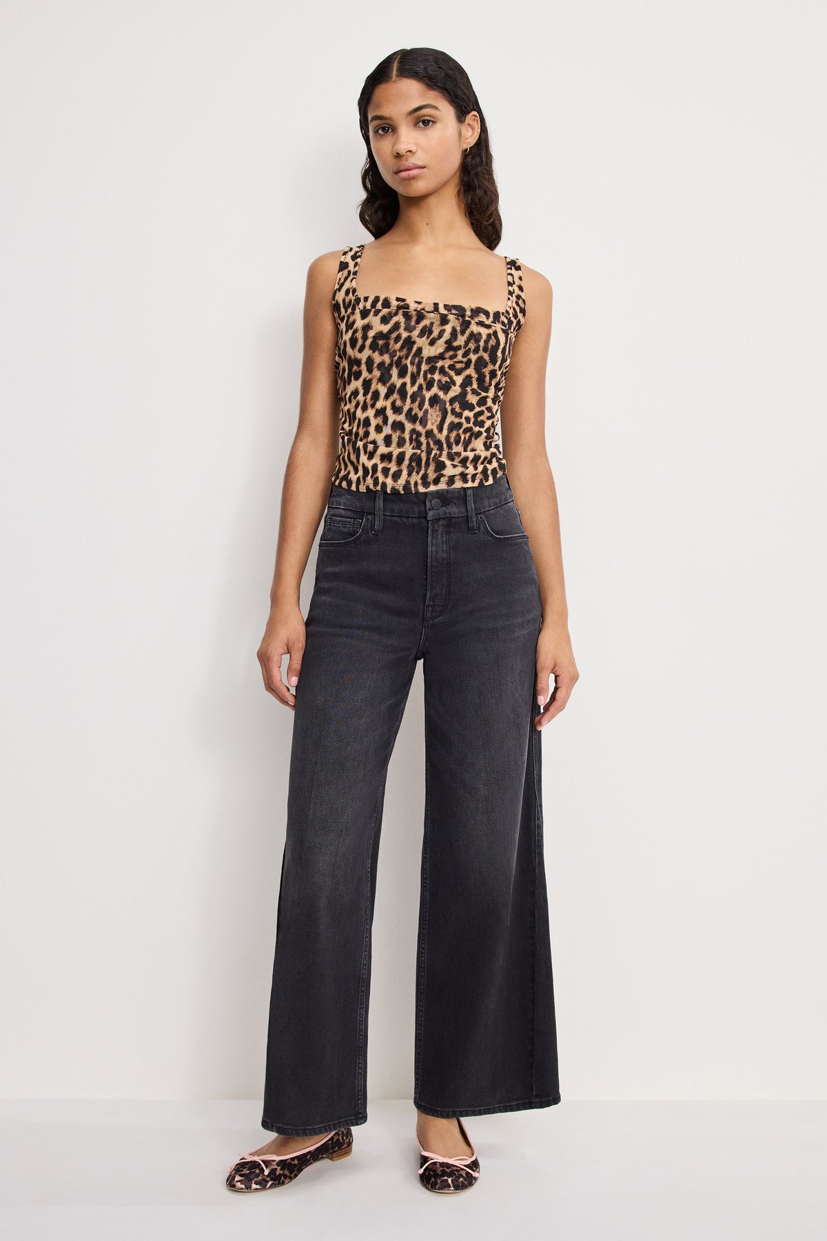 Premium GOOD SKATE CROPPED WIDE JEANS BLACK407