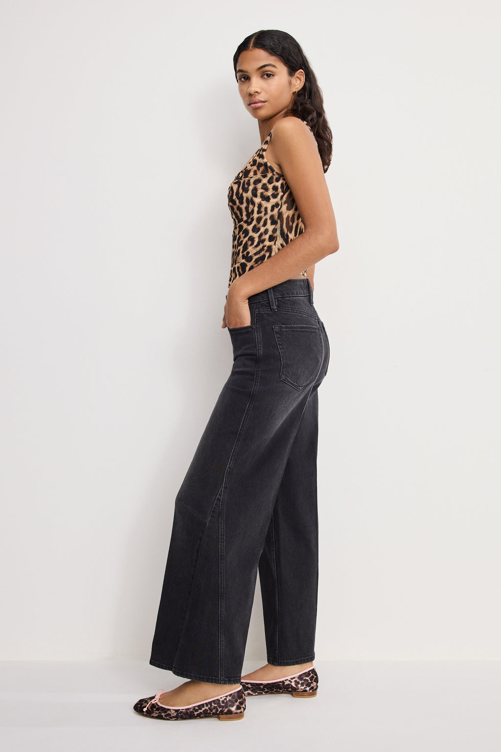 Premium GOOD SKATE CROPPED WIDE JEANS BLACK407