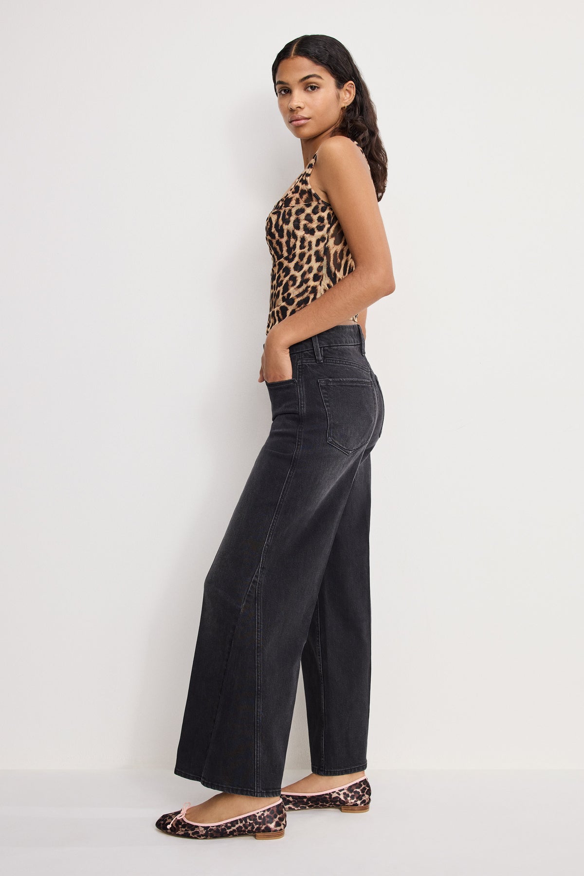 Premium GOOD SKATE CROPPED WIDE JEANS BLACK407