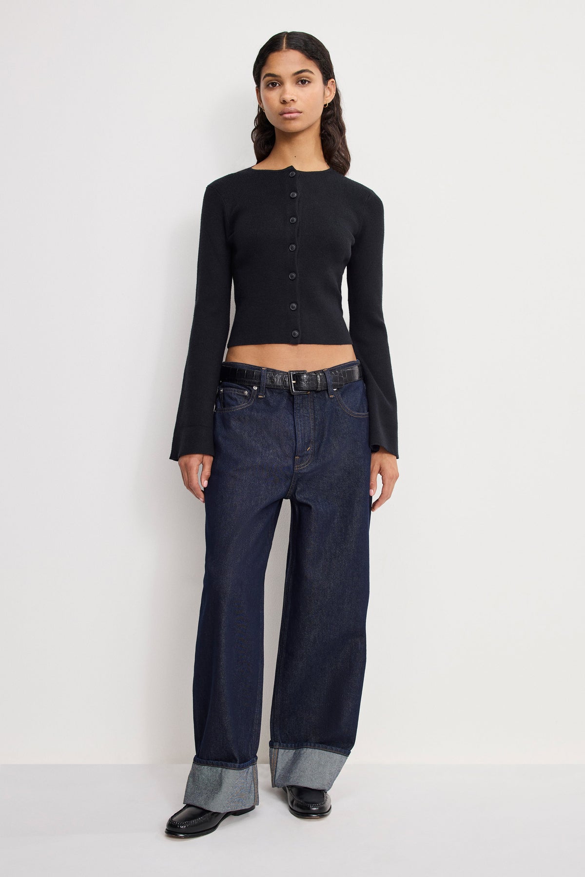 Premium BELL SLEEVE KNIT CARDIGAN BLACK001