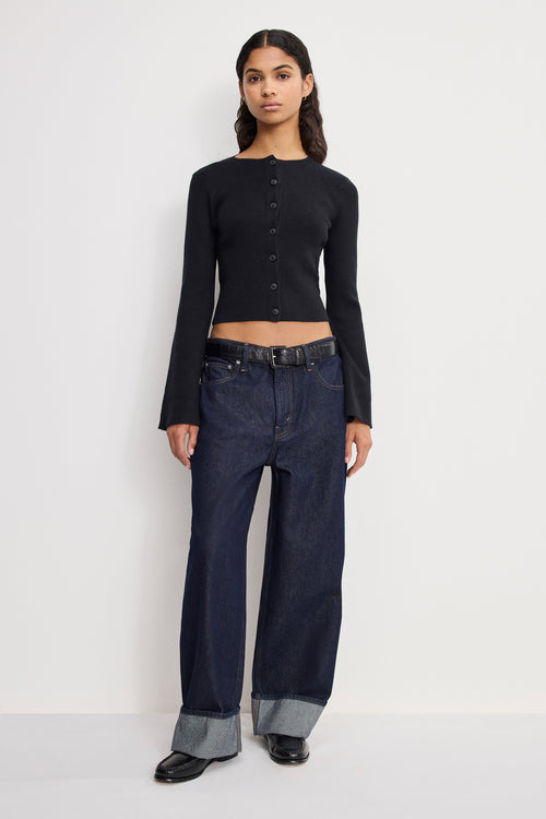Premium BELL SLEEVE KNIT CARDIGAN BLACK001