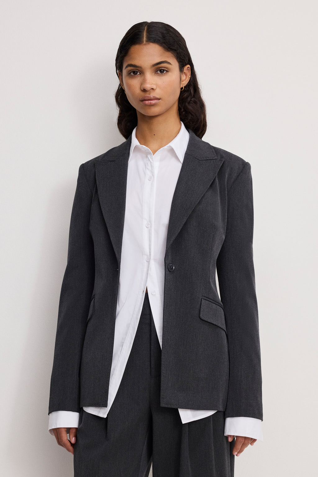 Premium ESSENTIAL SUITING SCULPTED BLAZER DARK HEATHER GRAY
