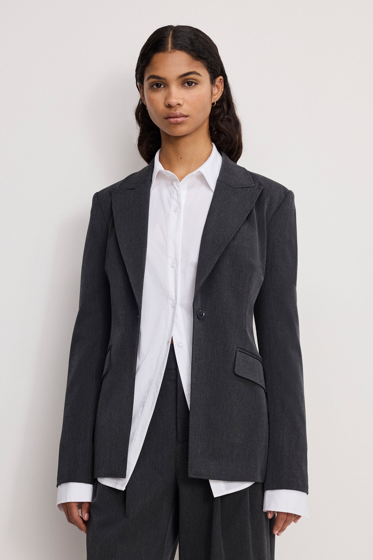 Premium ESSENTIAL SUITING SCULPTED BLAZER DARK HEATHER GRAY