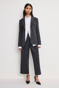 Premium ESSENTIAL SUITING PLEATED CROPPED TROUSERS DARK HEATHER GRAY