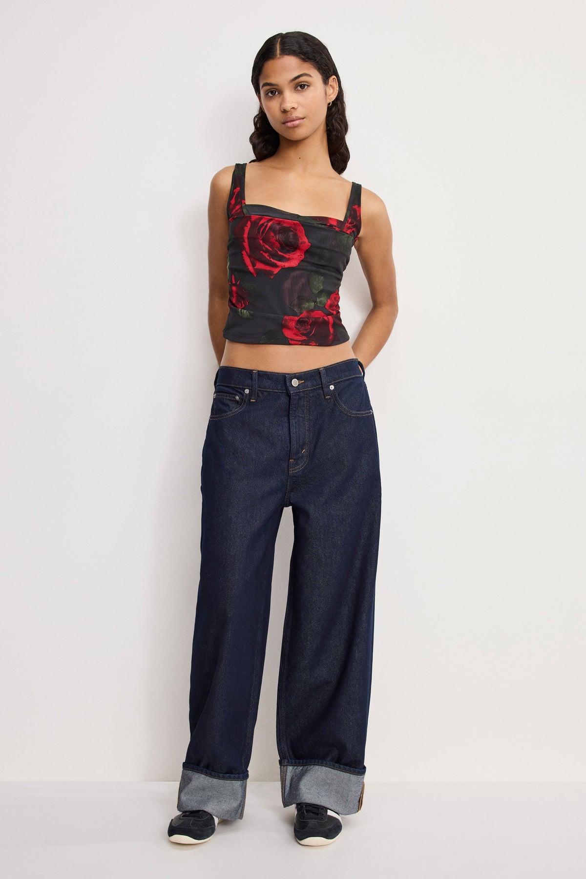 Premium MESH BUSTIER MOODY RED ROSES001