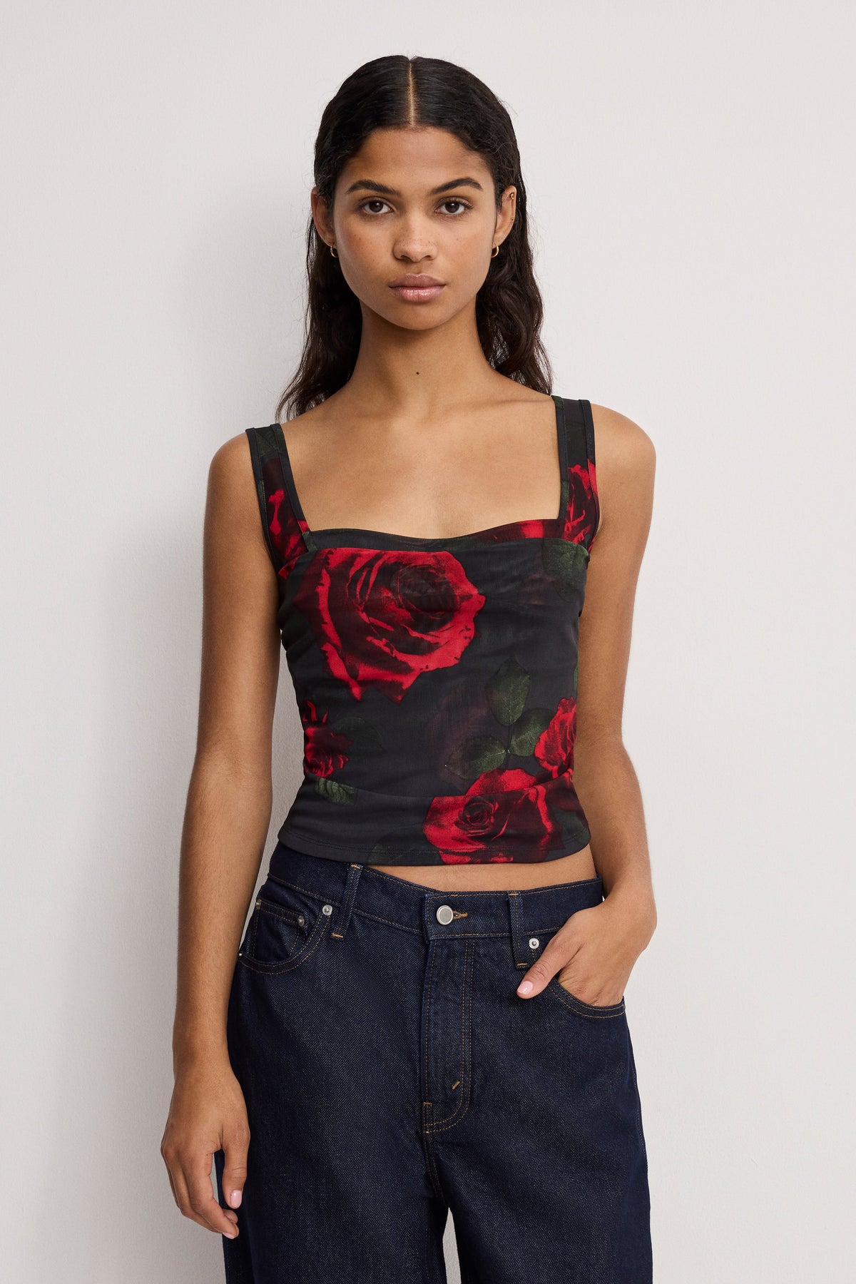 Premium MESH BUSTIER MOODY RED ROSES001