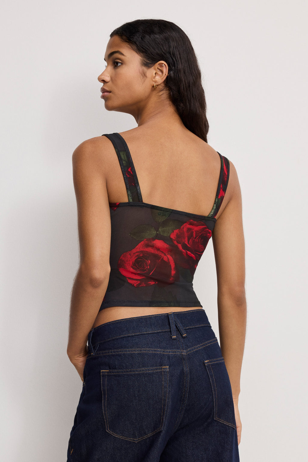 Premium MESH BUSTIER MOODY RED ROSES001