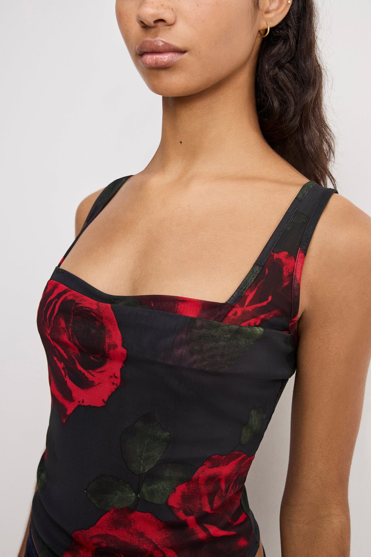 Premium MESH BUSTIER MOODY RED ROSES001