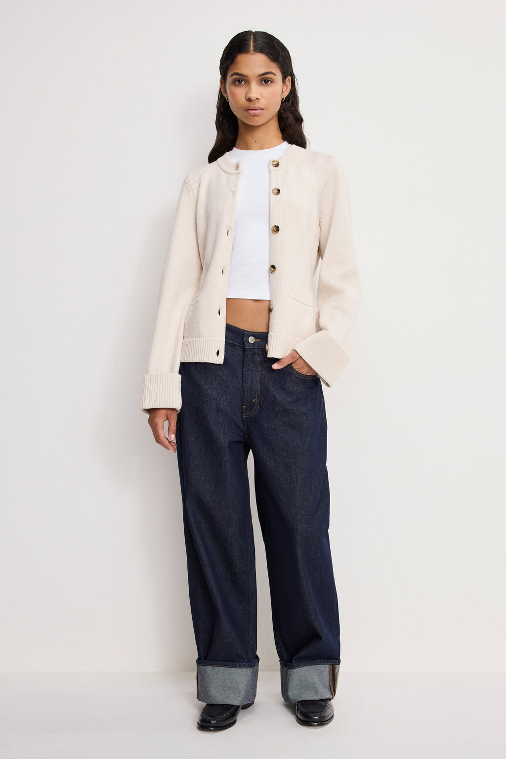 Premium BUTTON FRONT KNIT CARDIGAN VANILLA001
