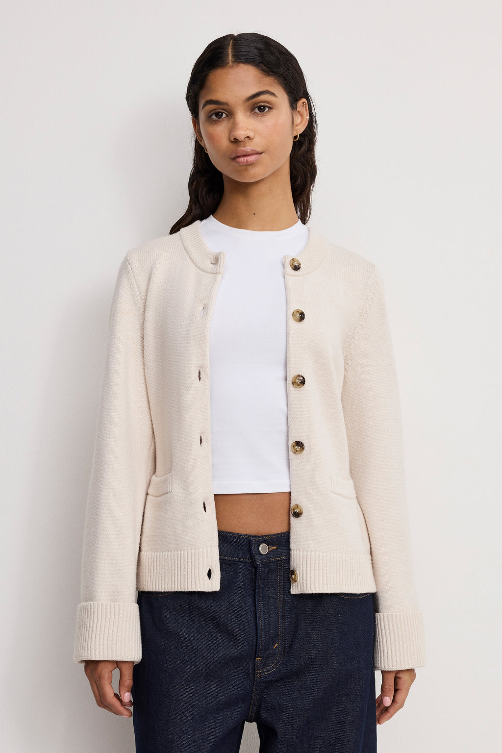 Premium BUTTON FRONT KNIT CARDIGAN VANILLA001