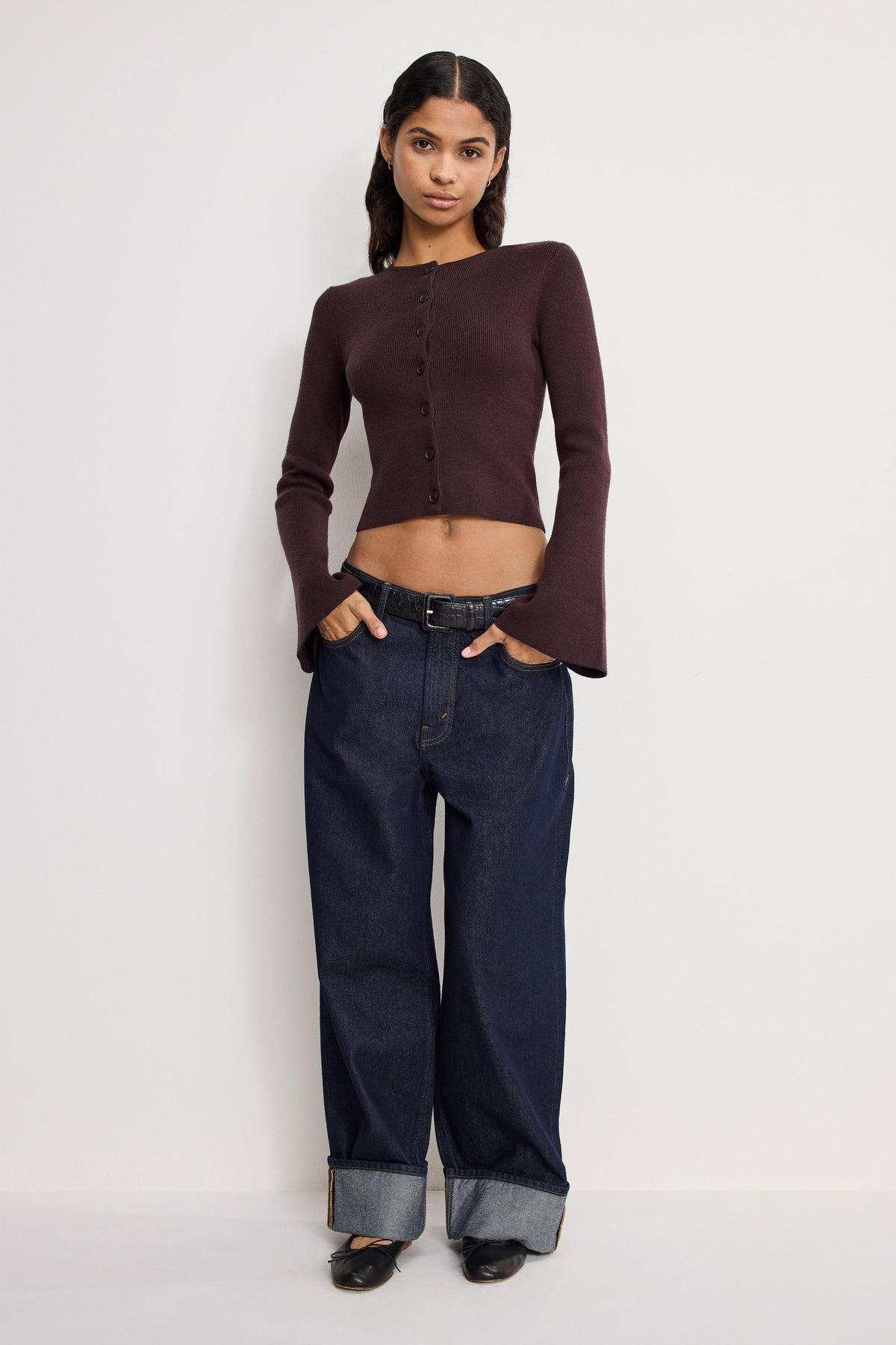 Premium BELL SLEEVE KNIT CARDIGAN BARK003