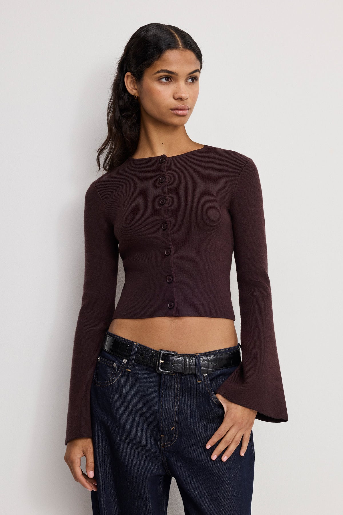 Premium BELL SLEEVE KNIT CARDIGAN BARK003