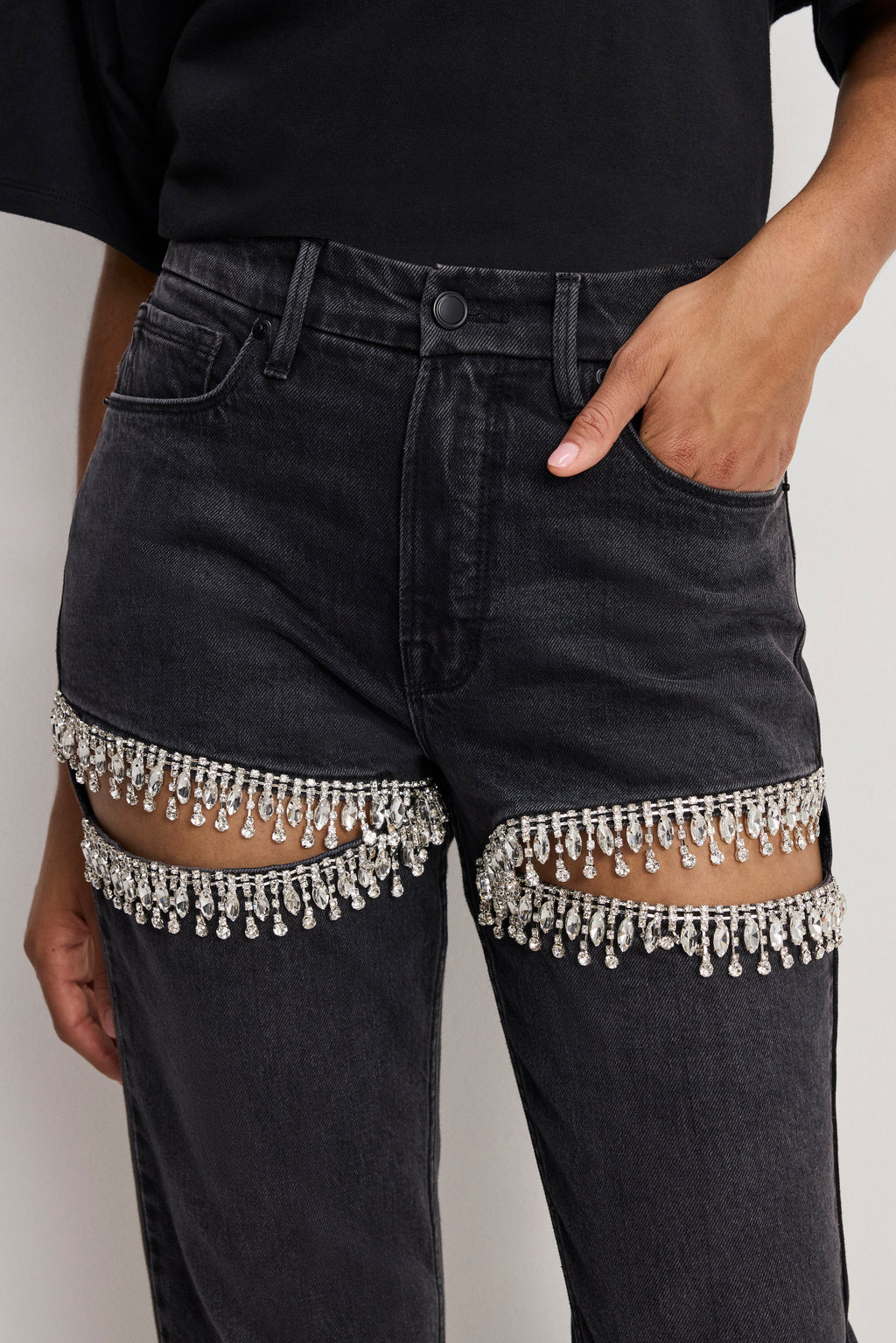 Premium GOOD ICON STRAIGHT DIAMOND JEANS BLACK376